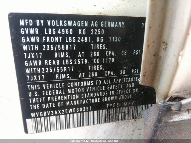 WVGBV3AX2EW580391 Volkswagen TIGUAN SE
