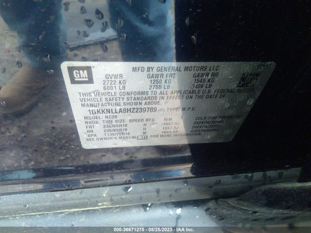 GMC ACADIA SLE 2017 1GKKNLLA8HZ239789 Image 9
