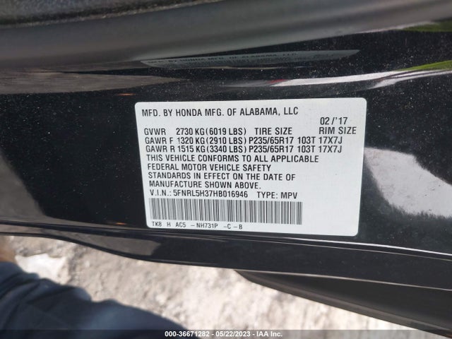 Honda ODYSSEY SE 2017 5FNRL5H37HB016946 Image 9