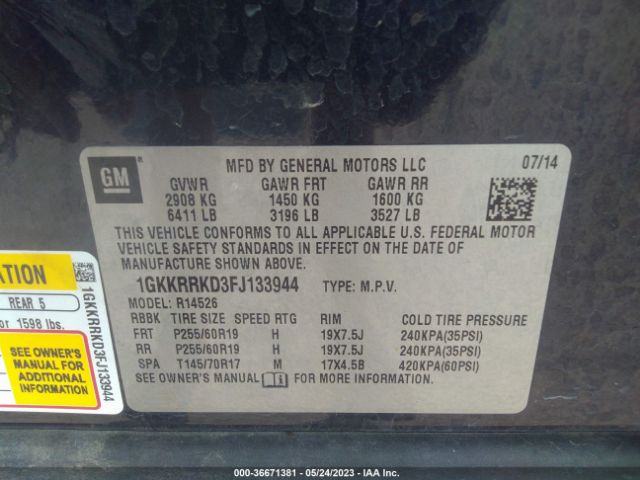 1GKKRRKD3FJ133944 GMC ACADIA SLT