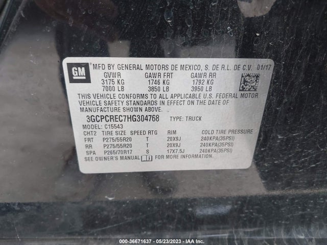 2017 CHEVROLET SILVERADO 1500 LT VIN: 3GCPCREC7HG304768