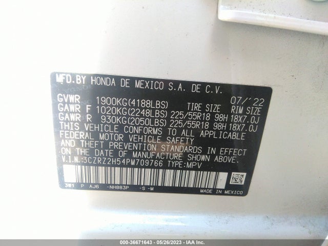 2023 HONDA HR-V SPORT VIN: 3CZRZ2H54PM709766