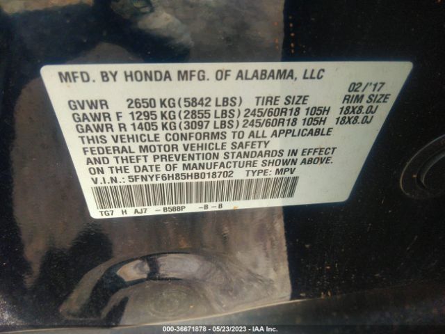 5FNYF6H85HB018702 Honda Pilot Ex-l