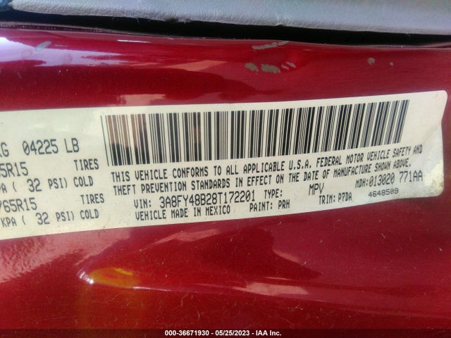 2008 CHRYSLER PT CRUISER VIN: 3A8FY48B28T172201