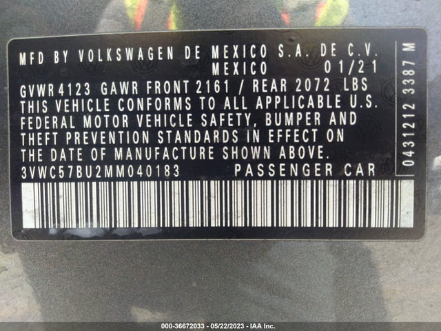 3VWC57BU2MM040183 Volkswagen Jetta S/se/r-line