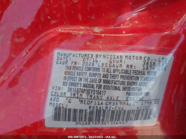 3N1AB7AP3GY316417 Nissan SENTRA SR