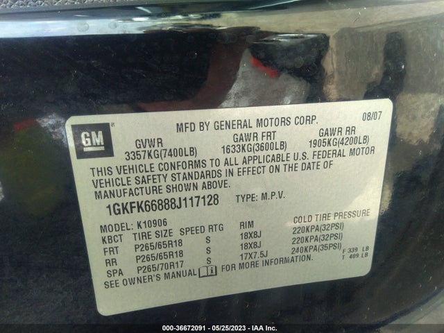 2008 GMC YUKON XL DENALI VIN: 1GKFK66888J117128
