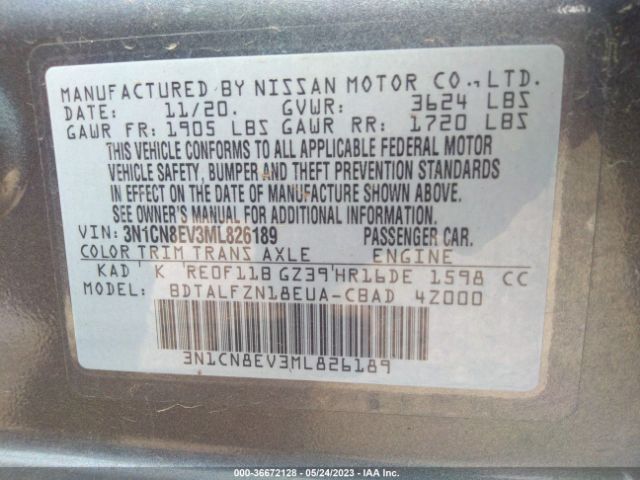 3N1CN8EV3ML826189 Nissan VERSA SV
