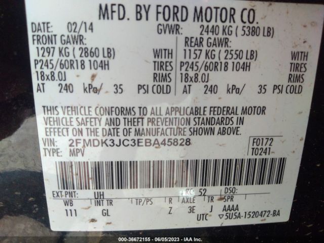 2FMDK3JC3EBA45828 Ford EDGE SEL