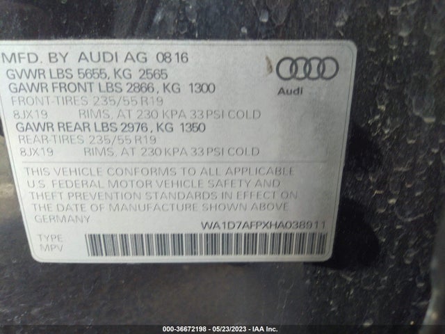 WA1D7AFPXHA038911 Audi Q5 Premium Plus