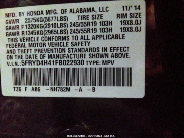 5FRYD4H41FB022930 Acura Mdx Tech Pkg