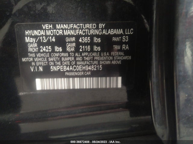 Hyundai SONATA GLS 2014 5NPEB4AC0EH948215 Image 10