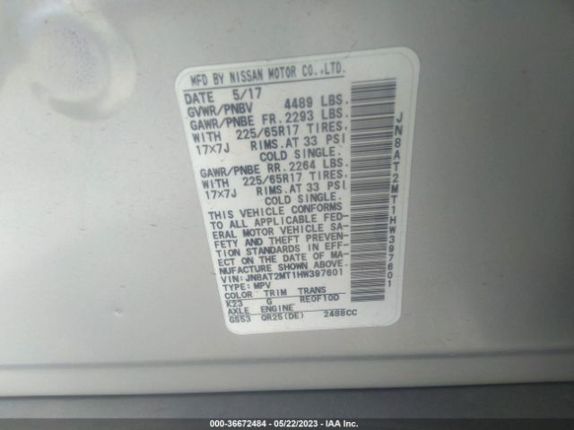JN8AT2MT1HW397601 Nissan ROGUE SV