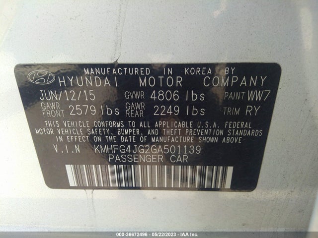 Hyundai AZERA 2016 KMHFG4JG2GA501139 Image 10