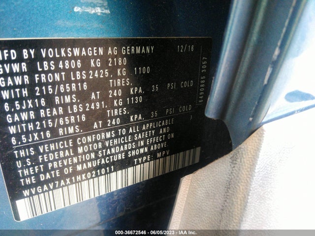 WVGAV7AX1HK021011 Volkswagen TIGUAN S