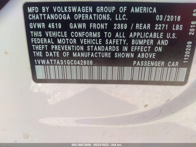 Volkswagen Passat 1.8t S 2016 1VWAT7A31GC042809 Image 9