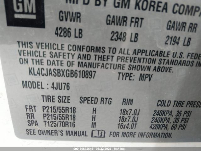 KL4CJASBXGB610897 Buick Encore