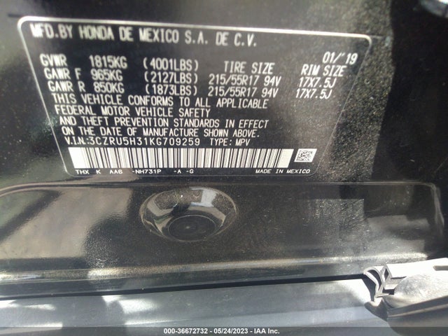 Honda HR-V LX 2019 3CZRU5H31KG709259 Image 9