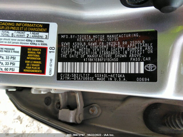 Toyota AVALON LIMITED 2015 4T1BK1EB6FU193450 Image 11