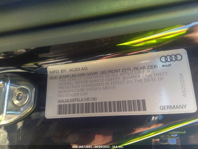 WAUAUGFF5LA105190 Audi A3 Sedan Premium