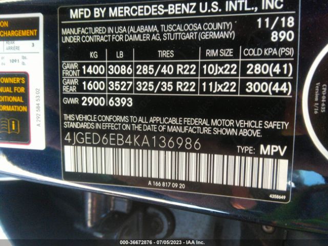 4JGED6EB4KA136986 Mercedes-Benz Gle Amg Gle 43