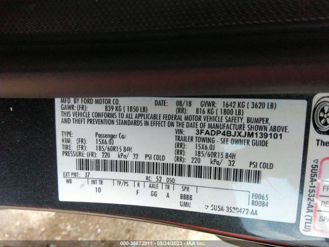 3FADP4BJXJM139101 Ford FIESTA SE