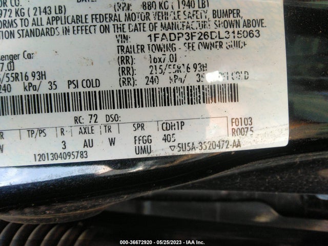 Продажа на аукционе авто 2013 Ford Focus Se, vin: 1FADP3F26DL315063, номер лота: 36672920