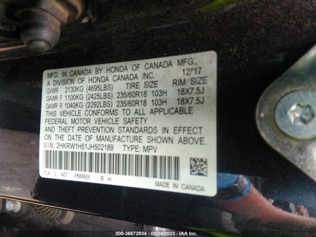 Honda CR-V EX 2018 2HKRW1H51JH502189 Image 10