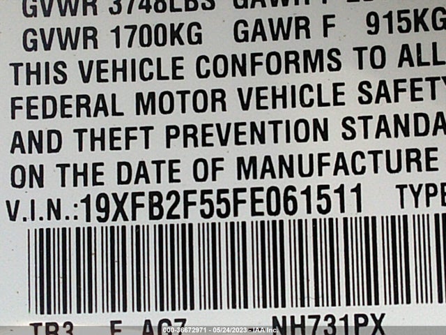 Honda Civic Sedan Lx 2015 19XFB2F55FE061511 Image 9