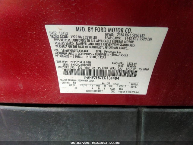 Ford TAURUS SEL 2014 1FAHP2E87EG134484 Image 9