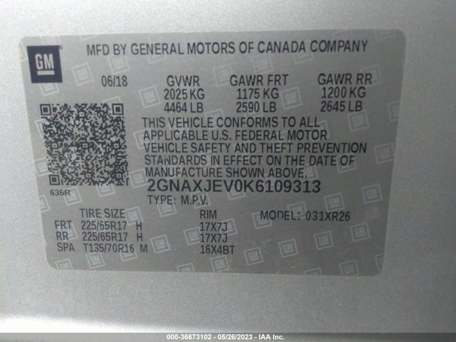 Chevrolet EQUINOX LT 2019 2GNAXJEV0K6109313 Image 10
