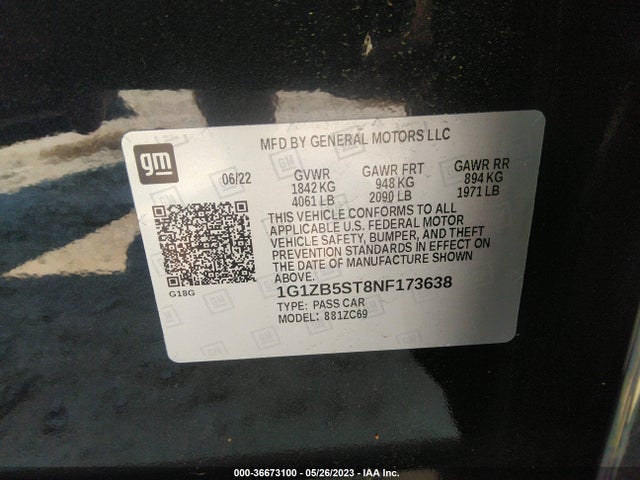 Chevrolet MALIBU LS 2022 1G1ZB5ST8NF173638 Image 9