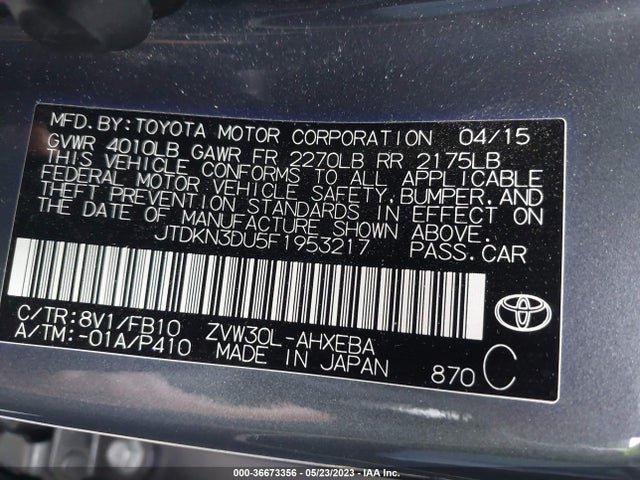 Toyota Prius Four 2015 JTDKN3DU5F1953217 Image 10