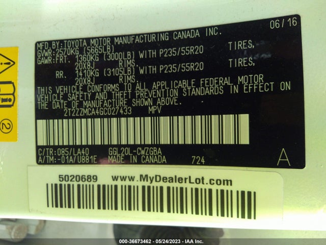 2016 Lexus RX, VIN: 2T2ZZMCA4GC027433