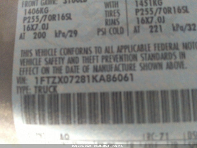 2001 FORD F-150 XL/XLT VIN: 1FTZX07281KA86061