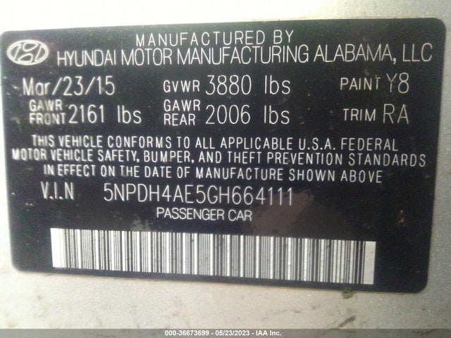 Hyundai ELANTRA SE 2016 5NPDH4AE5GH664111 Image 10