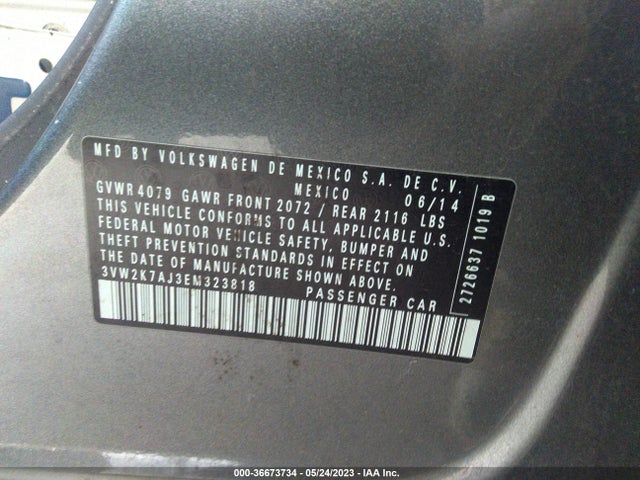 3VW2K7AJ3EM323818 Volkswagen Jetta Sedan S