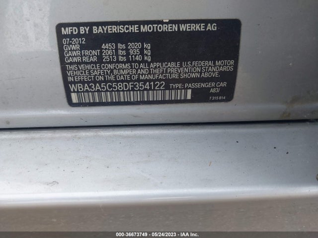 2013 BMW 3 SERIES 328I VIN: WBA3A5C58DF354122