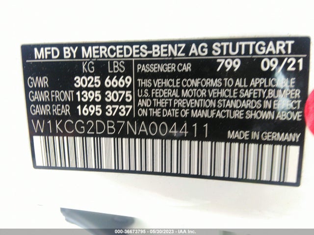 2022 Mercedes-Benz EQS, VIN: W1KCG2DB7NA004411