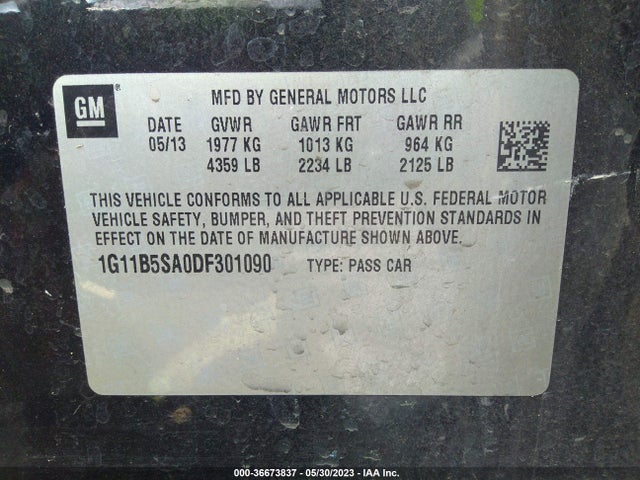 2013 CHEVROLET MALIBU LS VIN: 1G11B5SA0DF301090