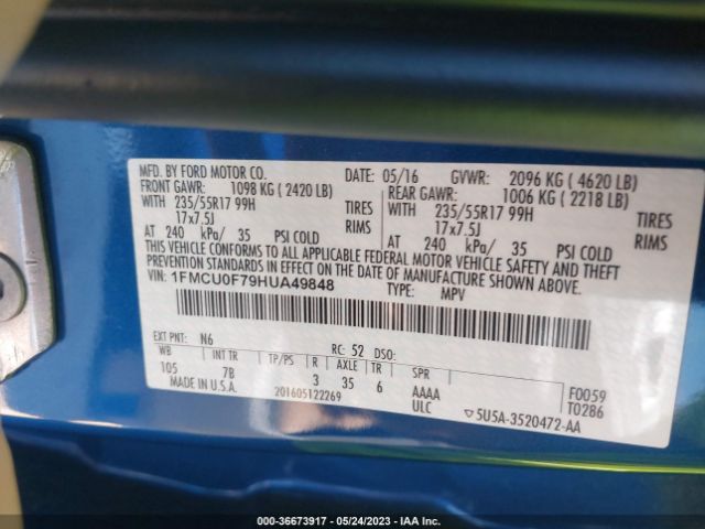 1FMCU0F79HUA49848 Ford ESCAPE S