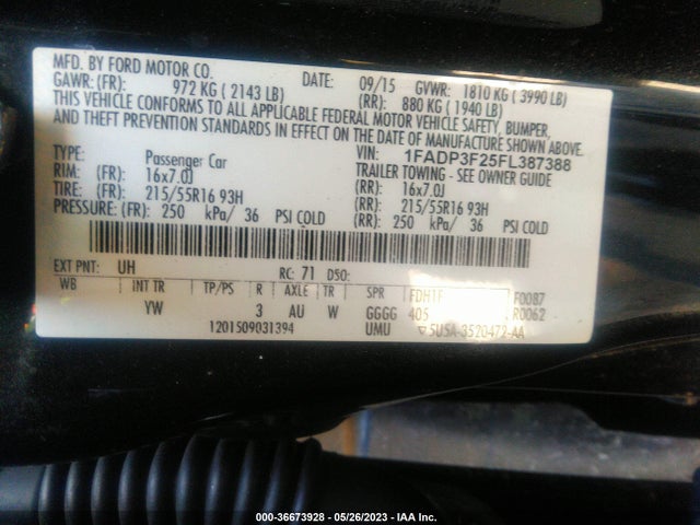 Ford FOCUS SE 2015 1FADP3F25FL387388 Image 11