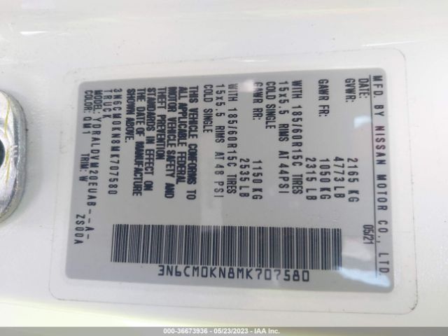 3N6CM0KN8MK707580 Nissan Nv200 Compact Cargo S