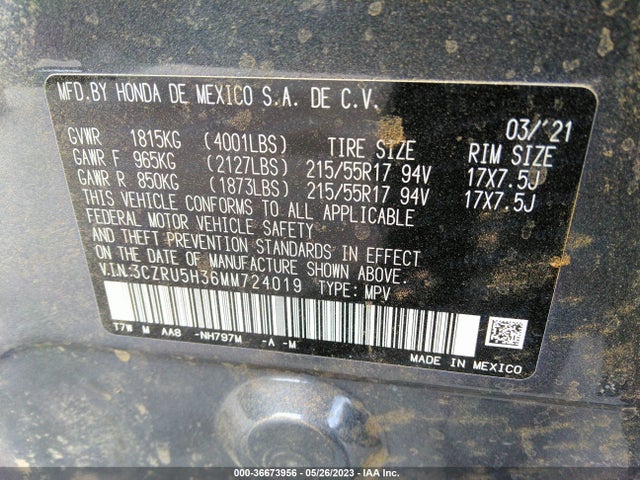 Honda HR-V LX 2021 3CZRU5H36MM724019 Image 9