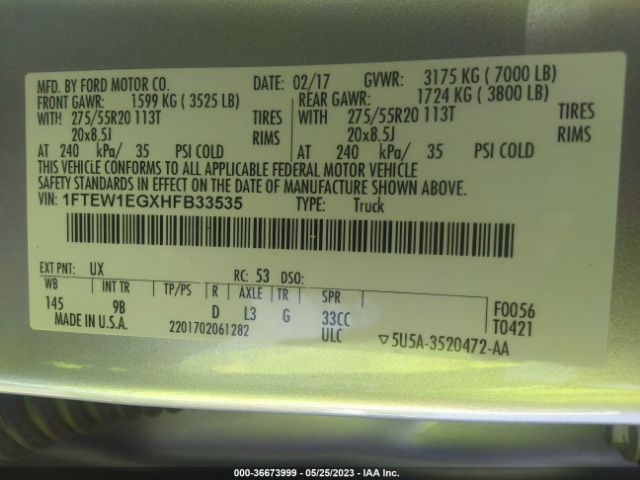 1FTEW1EGXHFB33535 Ford F-150 Xl/xlt/lariat