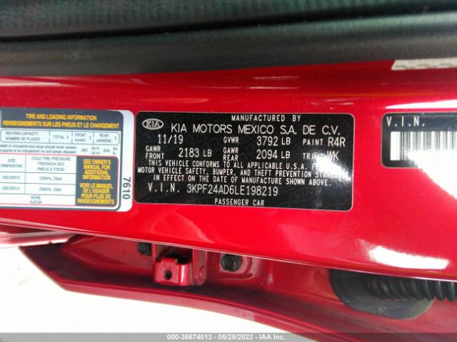 3KPF24AD6LE198219 KIA Forte Lxs