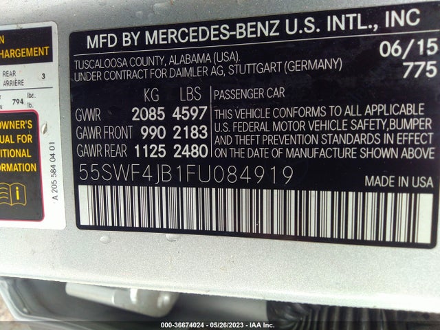 55SWF4JB1FU084919 Mercedes-Benz C-class C 300