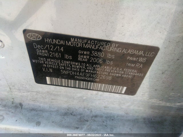 Hyundai ELANTRA SE 2015 5NPDH4AE9FH622698 Image 9