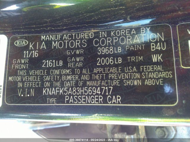 KNAFK5A83H5694717 KIA Forte5 Lx