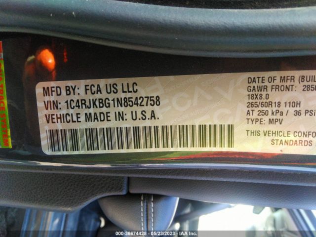 1C4RJKBG1N8542758 Jeep Grand Cherokee L Limited